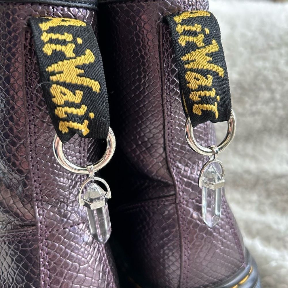 Silver Boot Tab Dangle Clear Crystal Point Tassel Charms Dr Martens